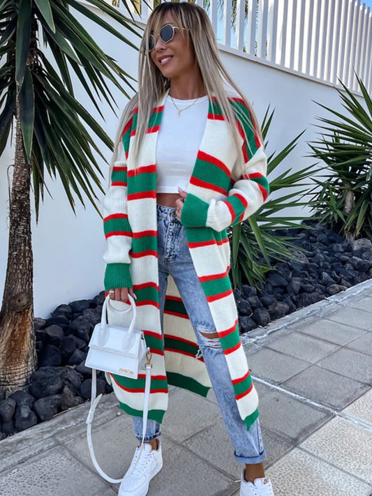 Rugby Striped Open Front Longline Cardigan