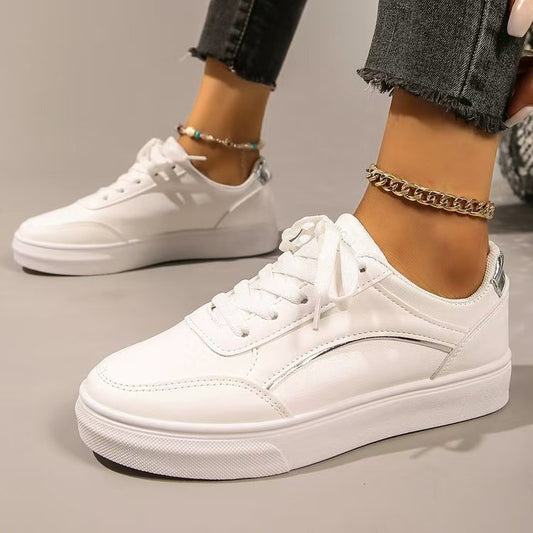 Faux Leather Round Toe Flat Sneakers