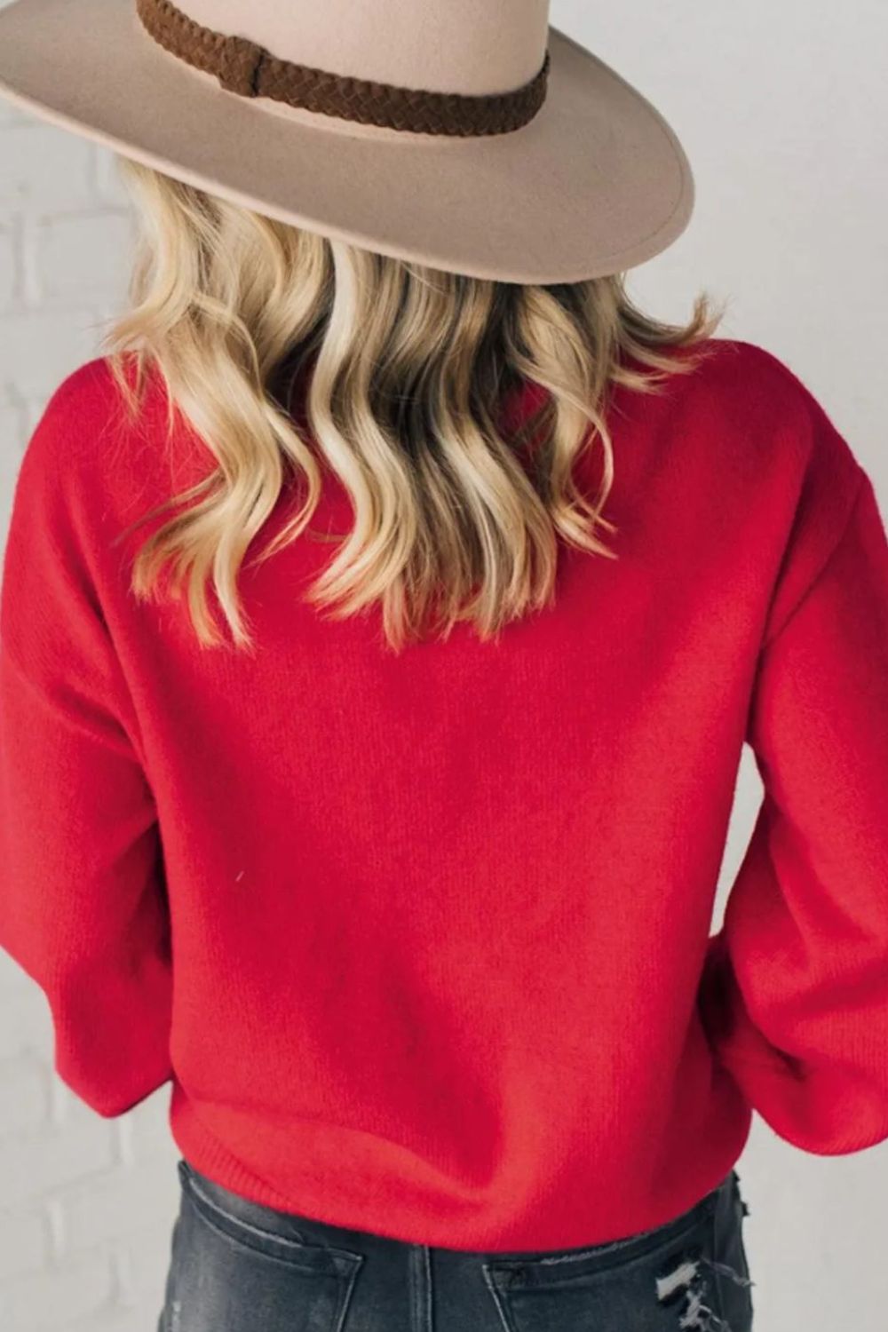 Merry Pearl Detail Round Neck Long Sleeve Sweater