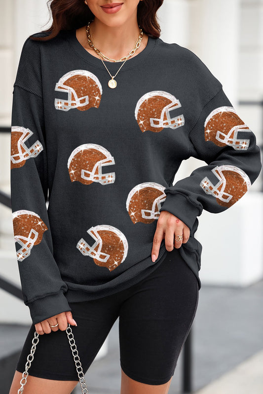 Sequin Football Helmet Long Sleeve Sweatshirt