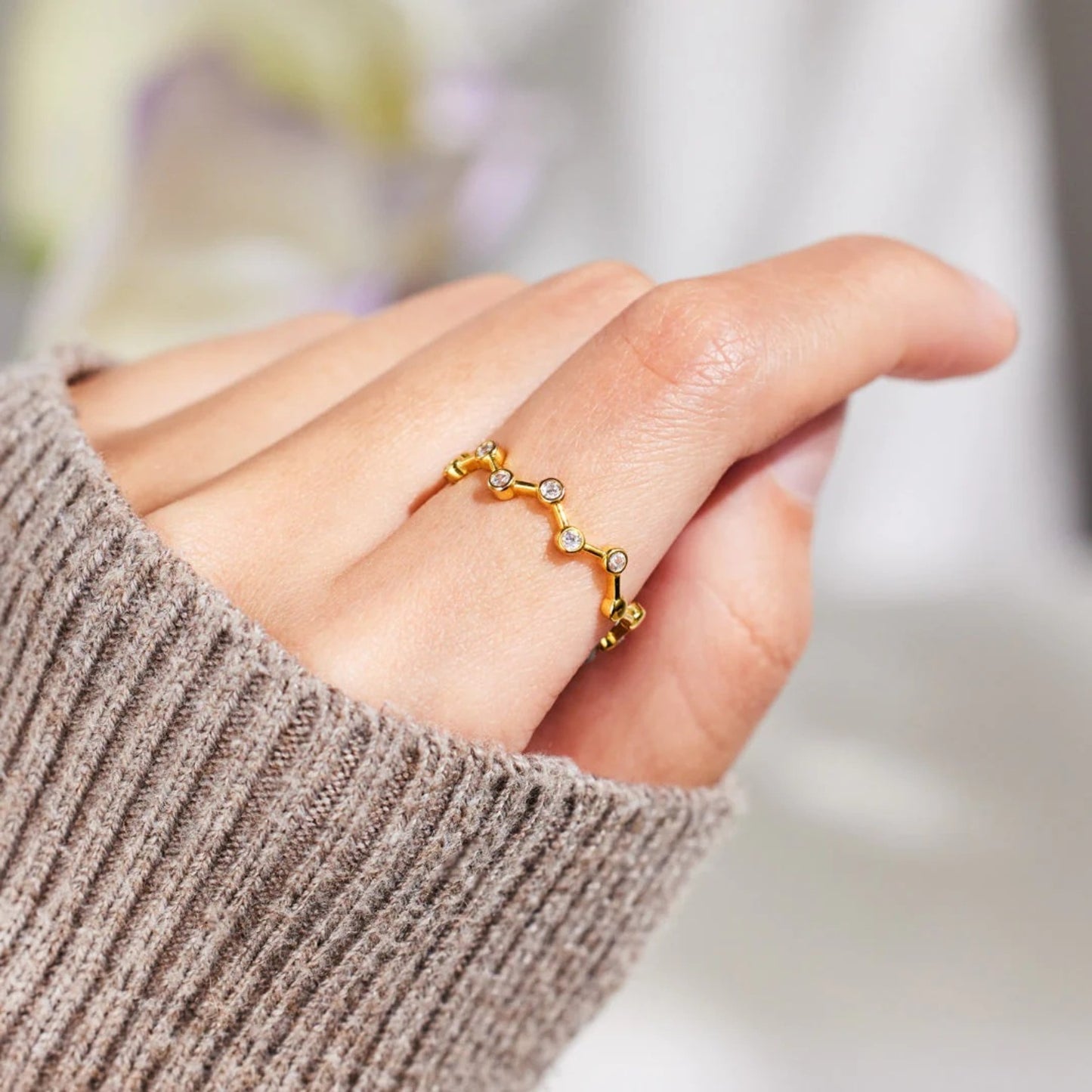 Connect The Dots 18K Gold-Plated Zircon Ring