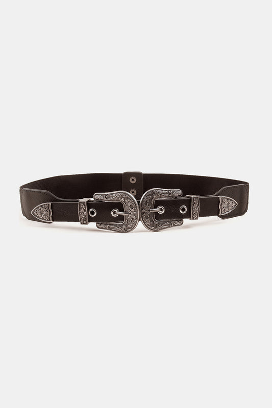 Symmetrical Zinc Alloy Buckle Faux Leather Belt