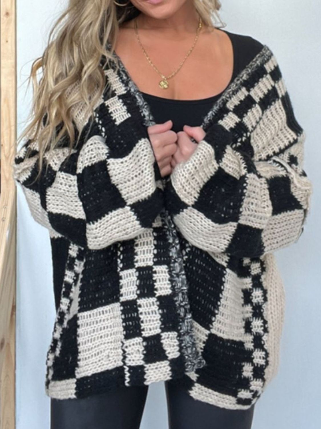 Checkmate Open Front Long Sleeve Cardigan