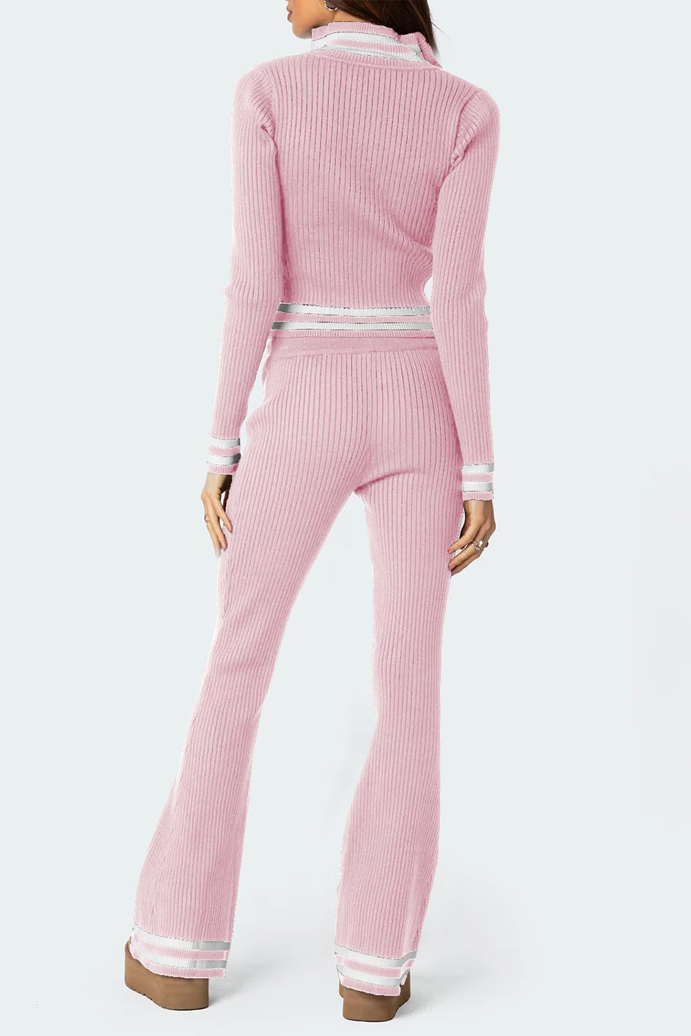 Sporty Zip Up Long Sleeve Top and Pants Set